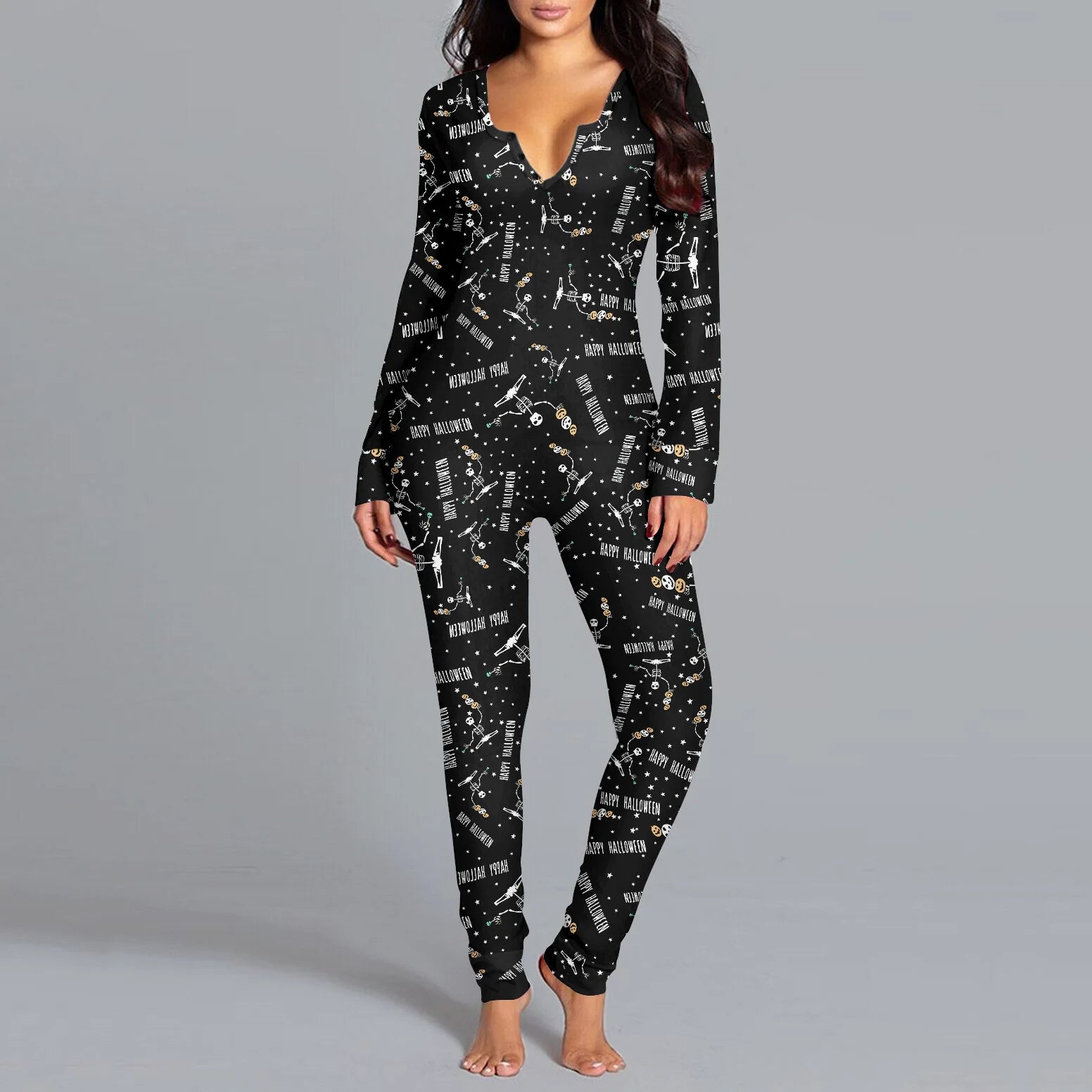 BH1044  2023 Fall and Winter Women Halloween Costume Pajamas Ghost Digital Print Jumpsuit