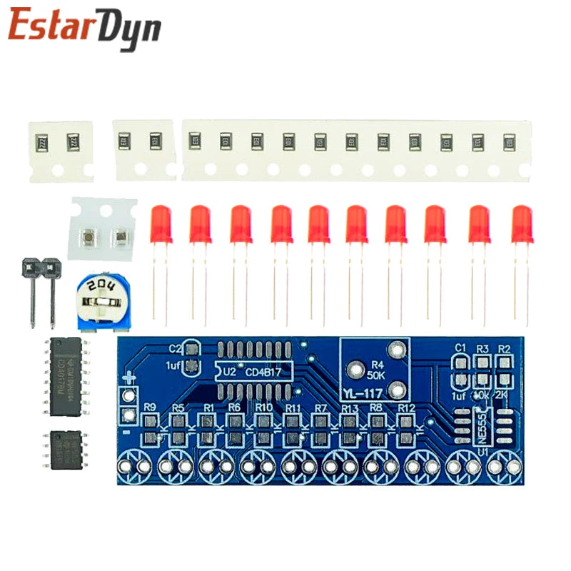 Smart Electronics Kits NE555+CD4017 Light Water Flowing Light LED Module DIY Kit Learn electronic principles, children's lab