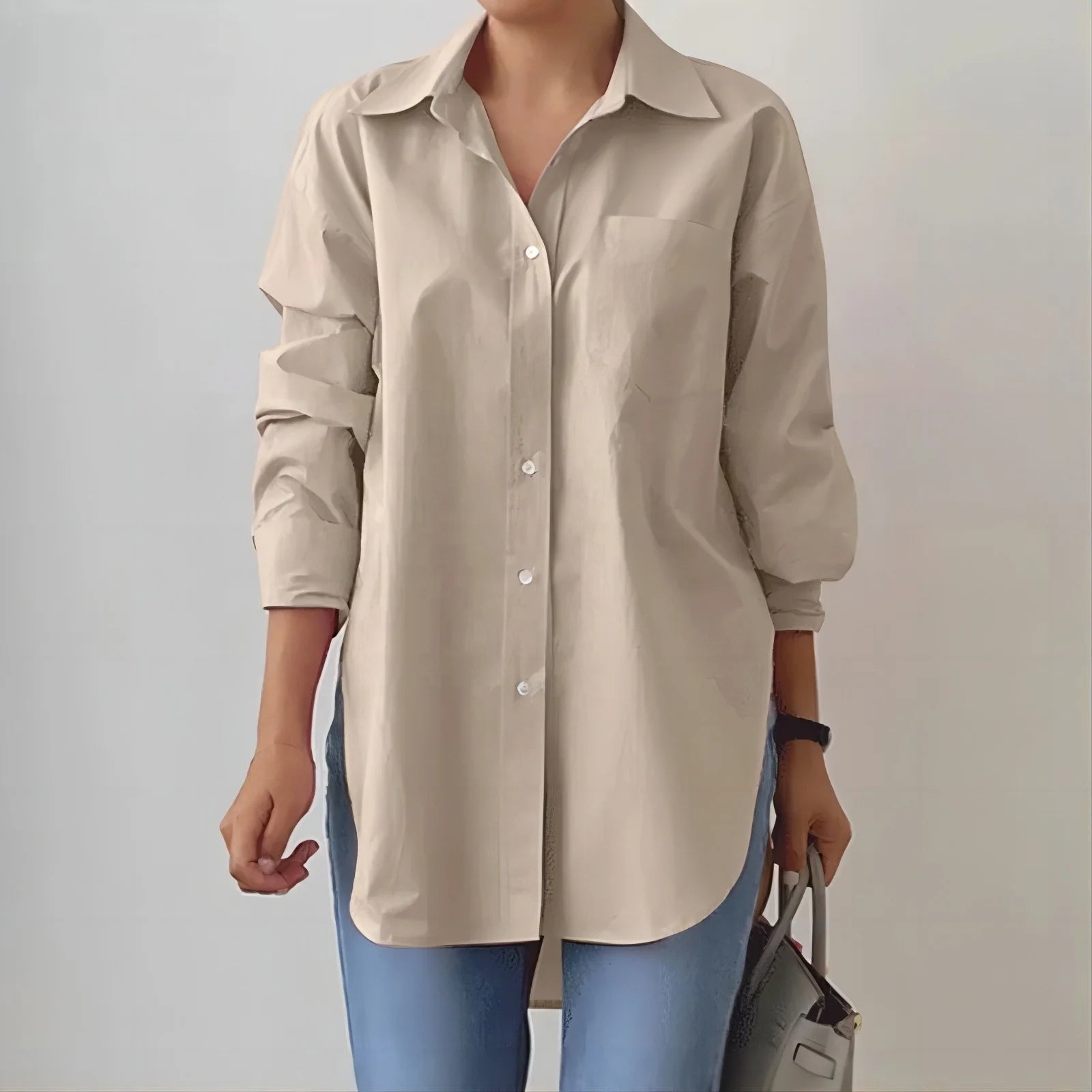 Elegant Collar Long Sleeve Shirt Fashion Women Spring and Autumn Solid Color Split OL Work Office Casual Shirt