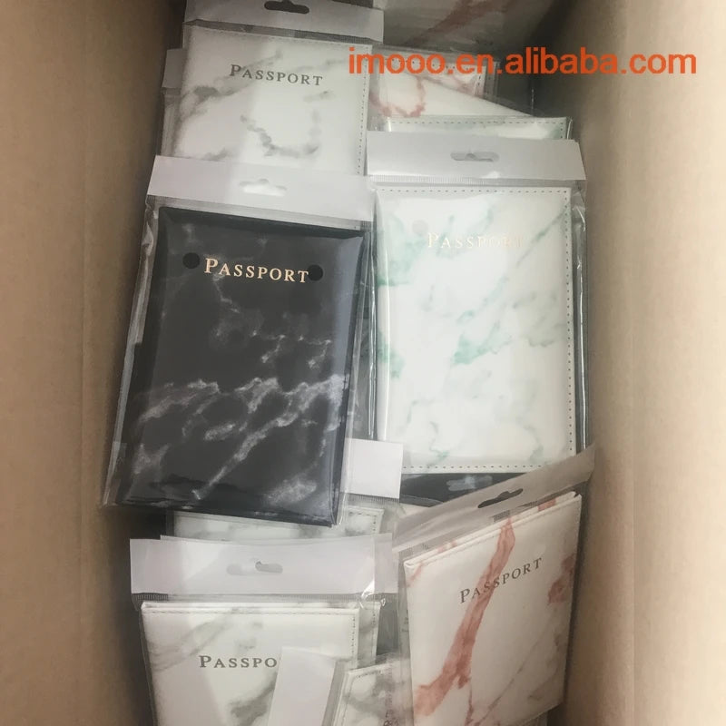 Factory Price Passport Holder Pu Leather Marble Style Passport Cover Travel Accessories ID Card Wallet Case