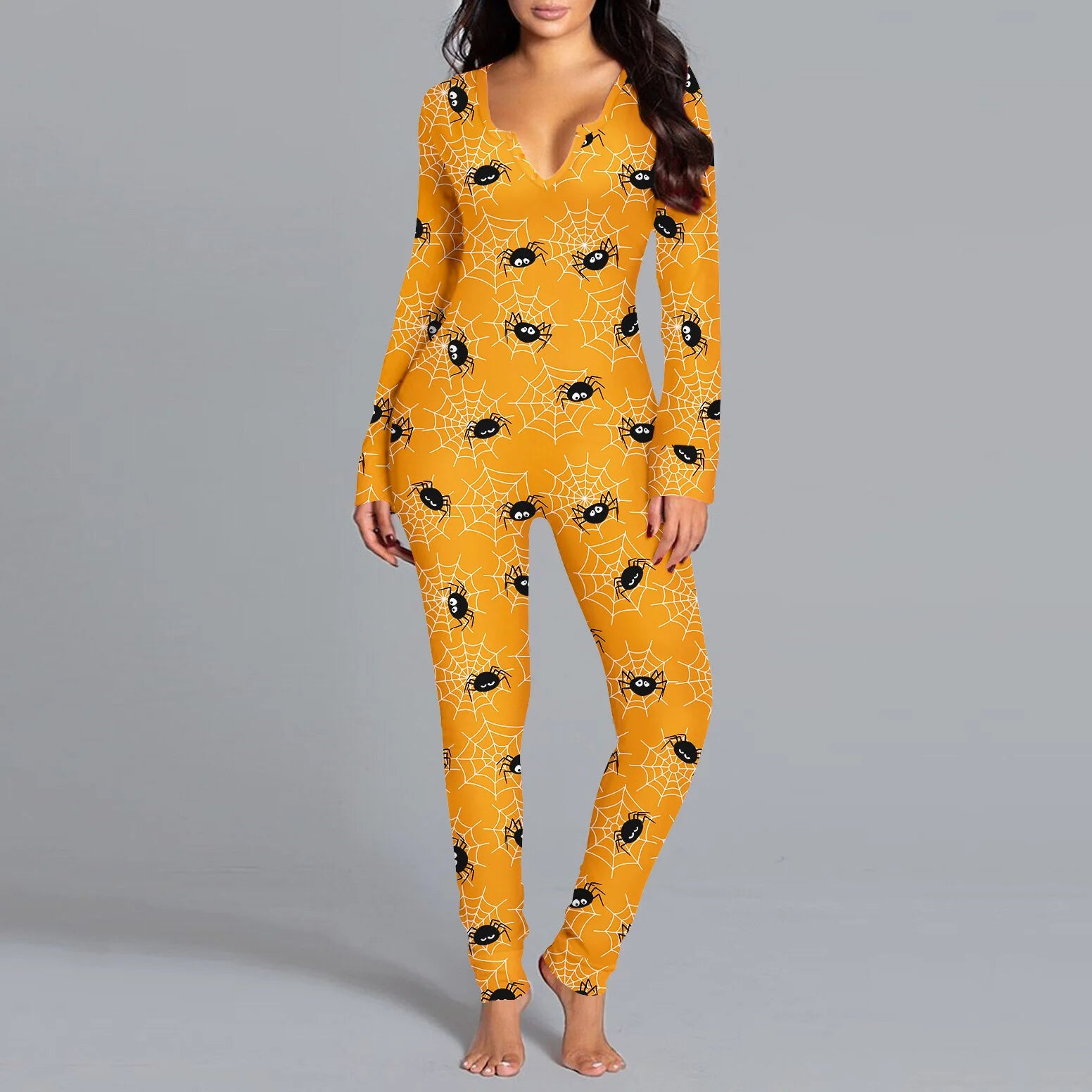 BH1044  2023 Fall and Winter Women Halloween Costume Pajamas Ghost Digital Print Jumpsuit