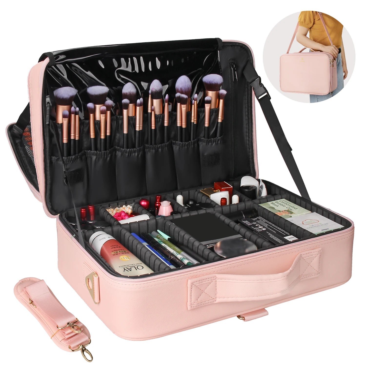 Relavel Professional Train Case 16.5 Inches Zipper Bag Travel Accessories Waterproof Cosmetic Bag Storage Box