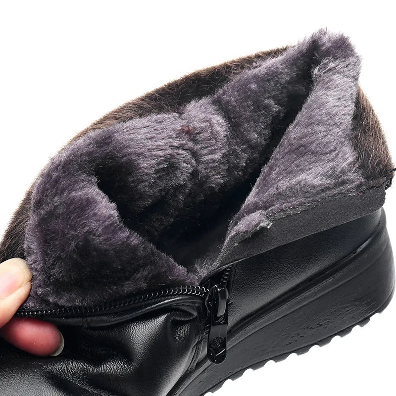 GKTINOO 2026 Fashion Winter Boots Women Leather Ankle Warm Boots Mom Autumn Plush Wedge Shoes Woman Shoes Big Size 35-41