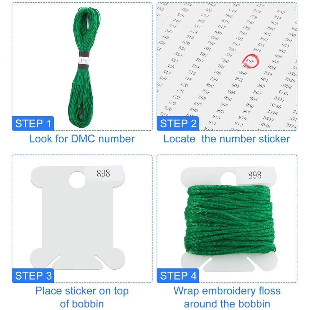 Embroidery Floss Organizer Box Set with 24 Girds Cross Stitch Organizer Box & Floss Bobbins & Floss Number Stickers DIY