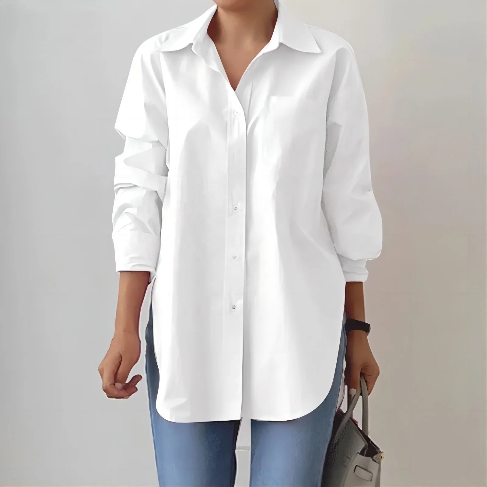 Elegant Collar Long Sleeve Shirt Fashion Women Spring and Autumn Solid Color Split OL Work Office Casual Shirt