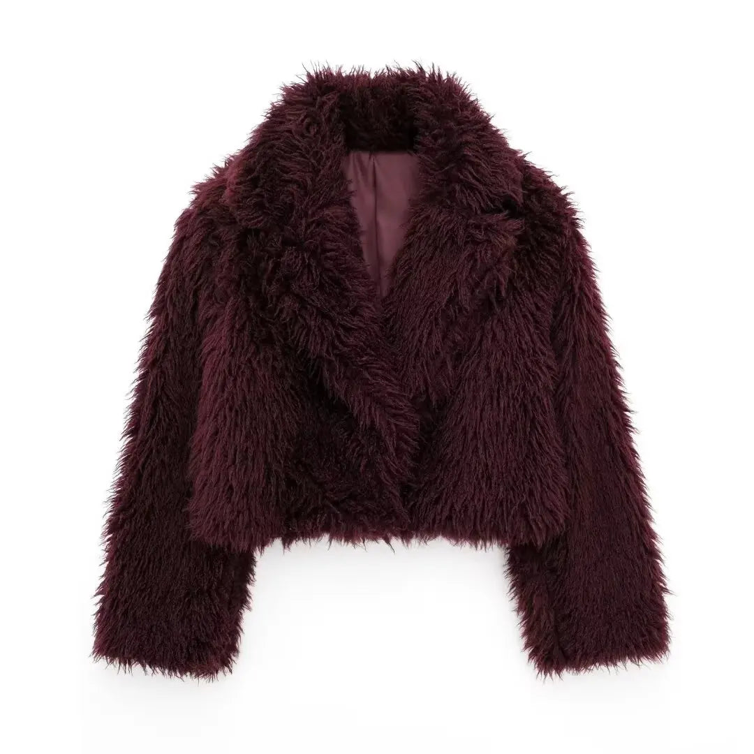 PB&ZA Women 2024 Autumn New Fashion Eco-friendly Fur Short Coat Vintage Long Sleeve Female Chic Overcoat