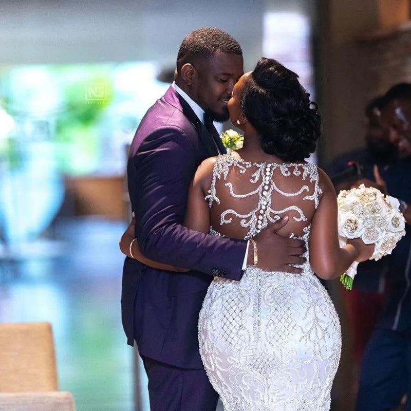 FA277 Luxury African Mermaid Wedding Dresses Plus Size  Black Girl Women Lace Wedding Gowns Handmade Bride Dress