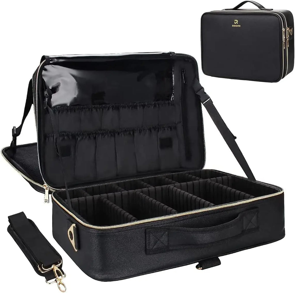 Relavel Professional Train Case 16.5 Inches Zipper Bag Travel Accessories Waterproof Cosmetic Bag Storage Box