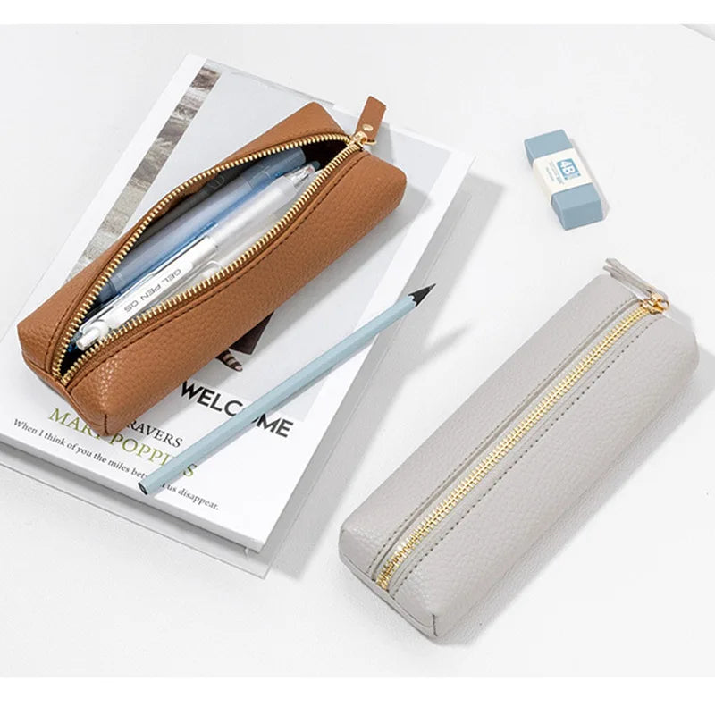High-quality Retro PU Leather Storage Case Bag Zipper Pouch for Travel Accessories Makeup Brushes Storage Pencil Organizer