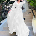 European American Women Clothing Dresses 2024 New Spring V-neck Sexy Solid Color Pleated Large Skirt Dress Belt Maxi Long Dress