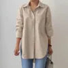 Elegant Collar Long Sleeve Shirt Fashion Women Spring and Autumn Solid Color Split OL Work Office Casual Shirt