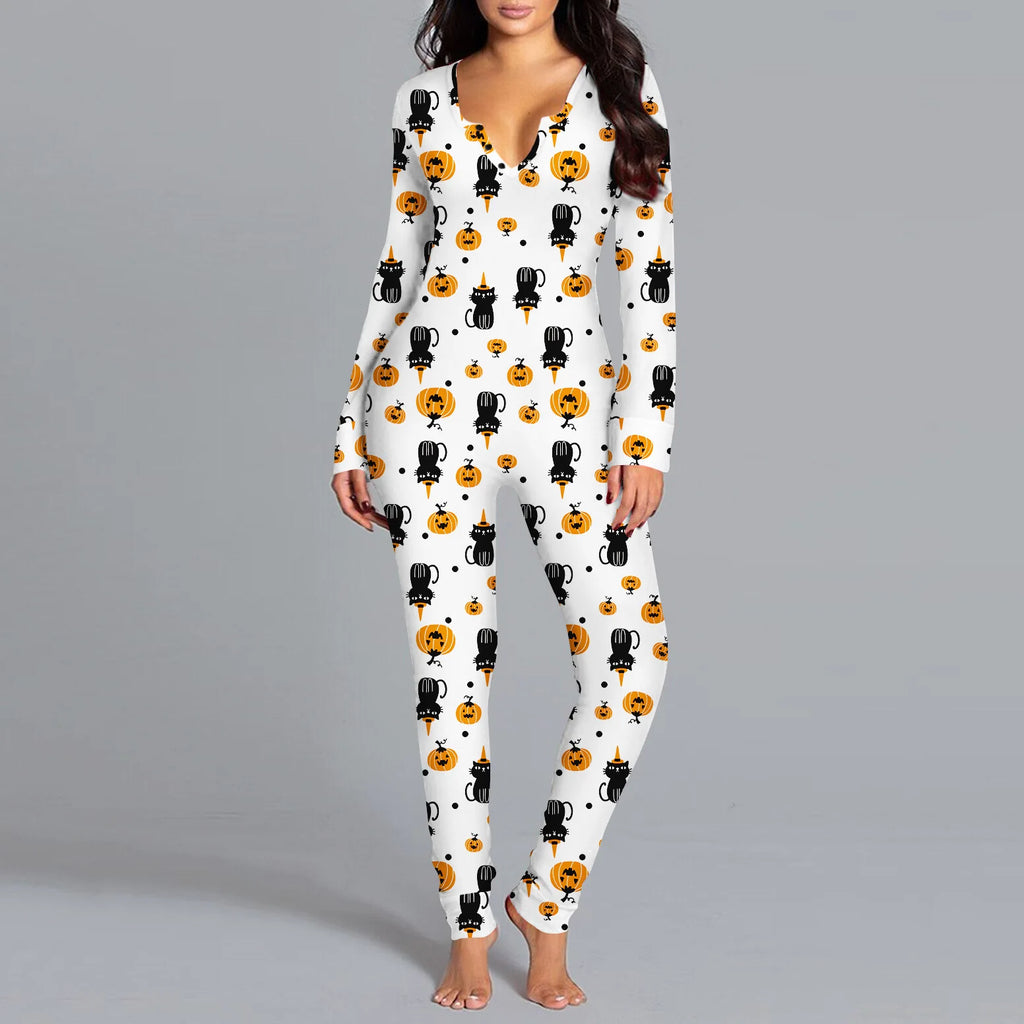 BH1044  2023 Fall and Winter Women Halloween Costume Pajamas Ghost Digital Print Jumpsuit