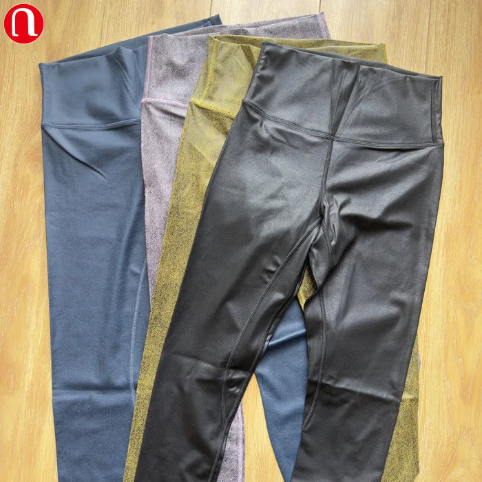 Eyun New Trends High Waisted Wet Look Liquid Lightweight Stretch Breathable Solid Yoga Pants Shinny Leather Leggings for Women