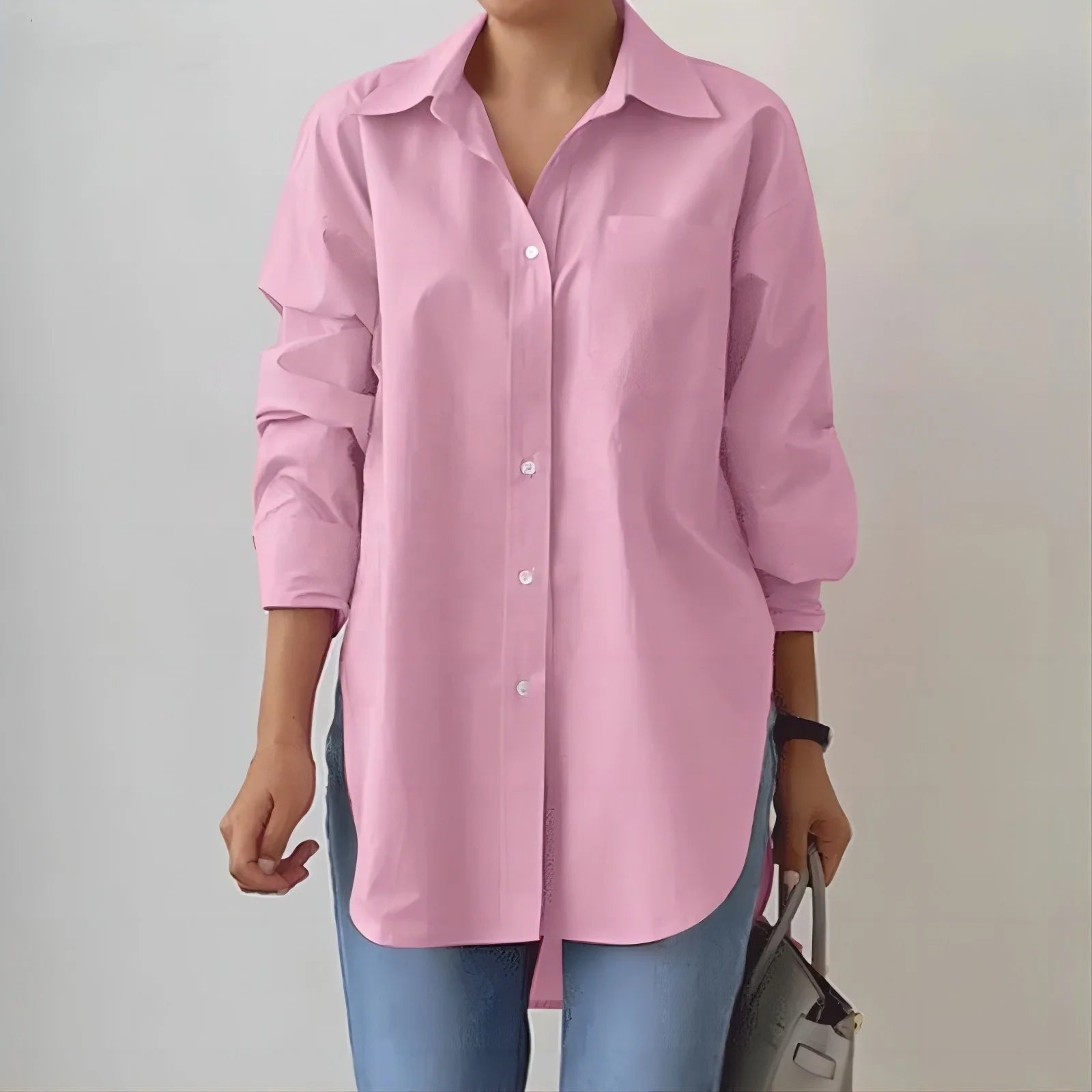 Elegant Collar Long Sleeve Shirt Fashion Women Spring and Autumn Solid Color Split OL Work Office Casual Shirt