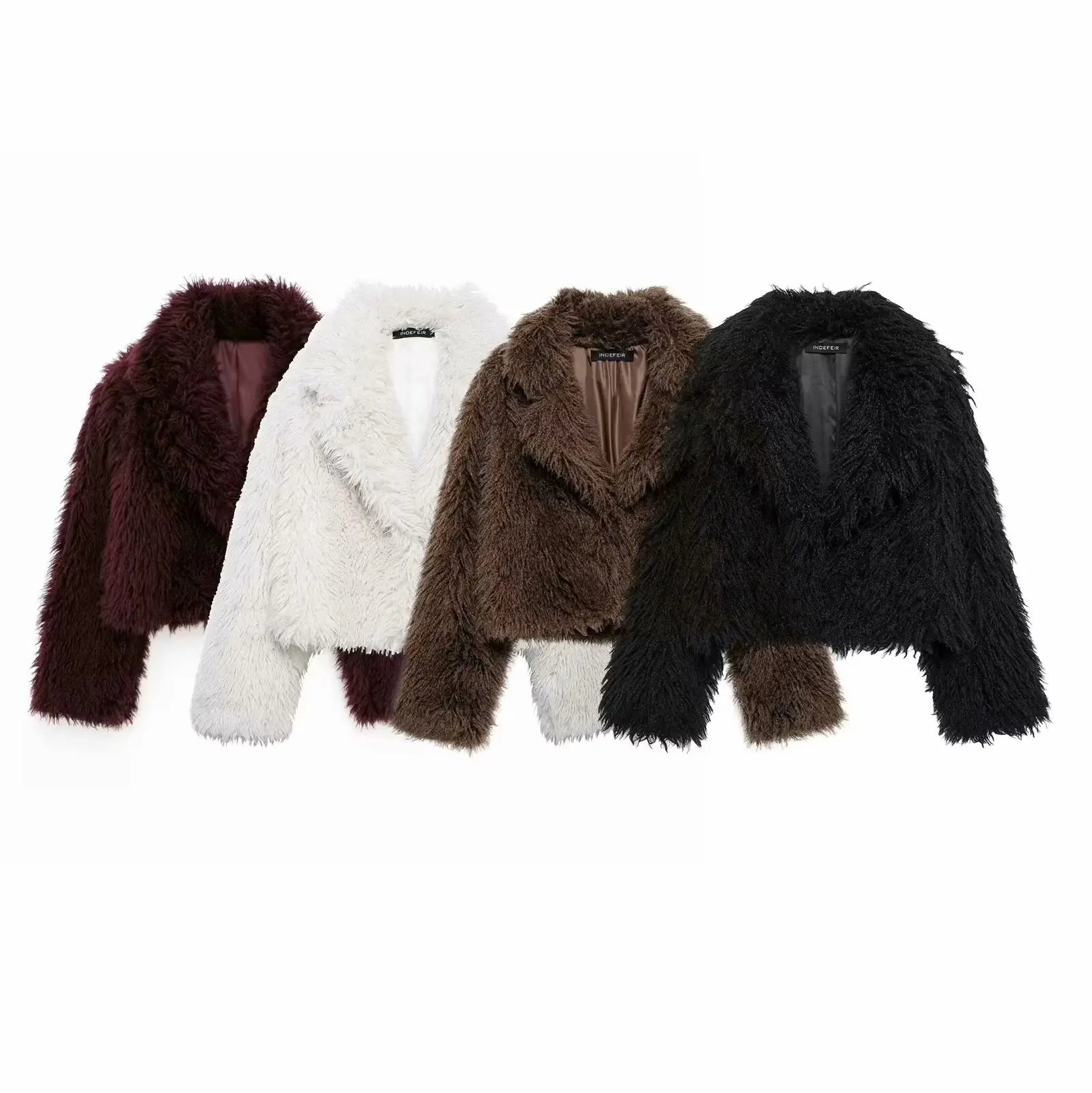 PB&ZA Women 2024 Autumn New Fashion Eco-friendly Fur Short Coat Vintage Long Sleeve Female Chic Overcoat