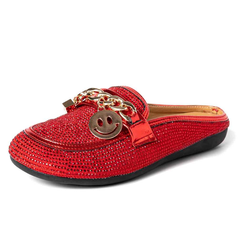 Fashion Crystal Bling Mules Slippers Women Shoes Female Mules Shoes Round Low Heels Elegant Shoes Woman Slipper Casual Shoes