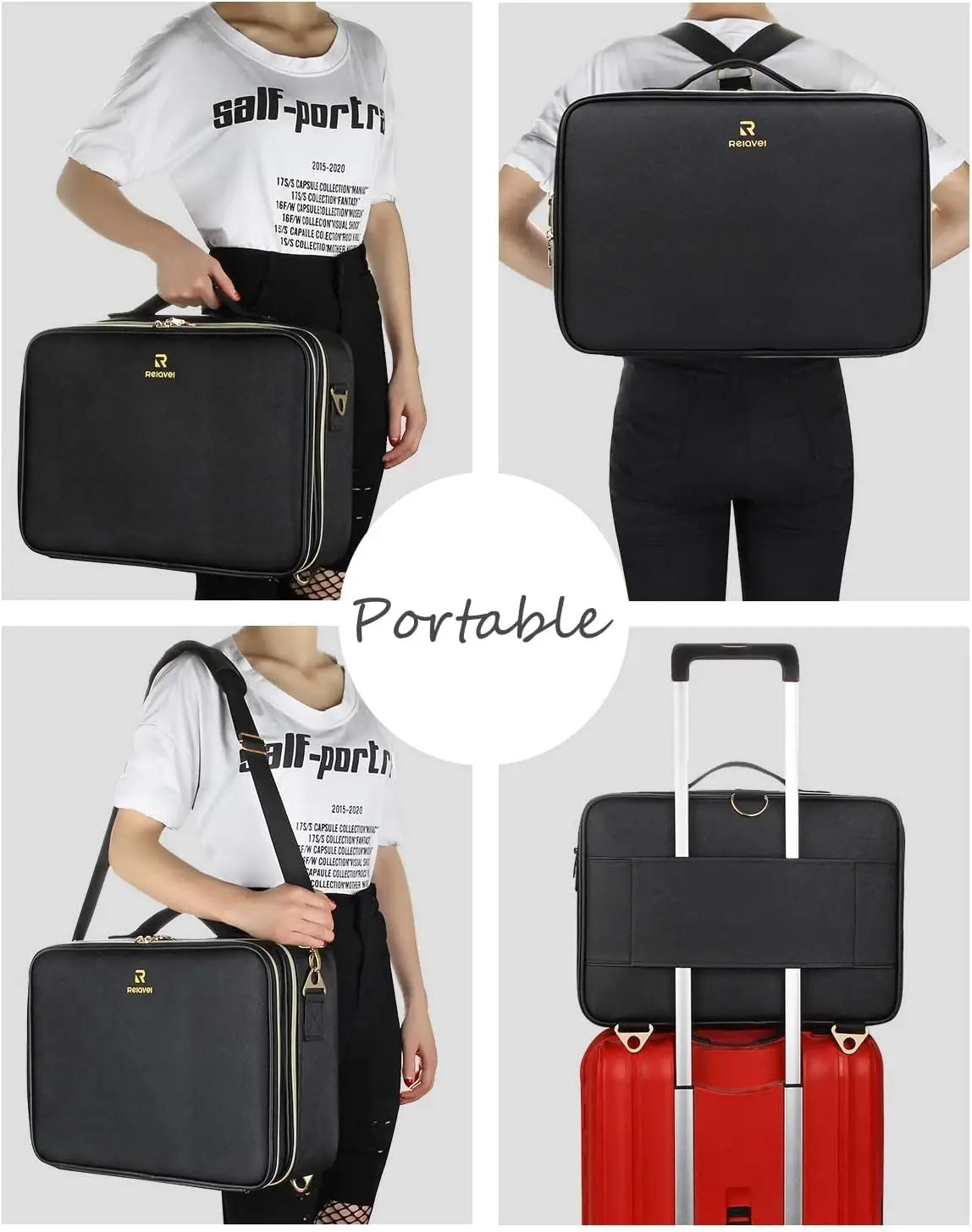 Relavel Professional Train Case 16.5 Inches Zipper Bag Travel Accessories Waterproof Cosmetic Bag Storage Box