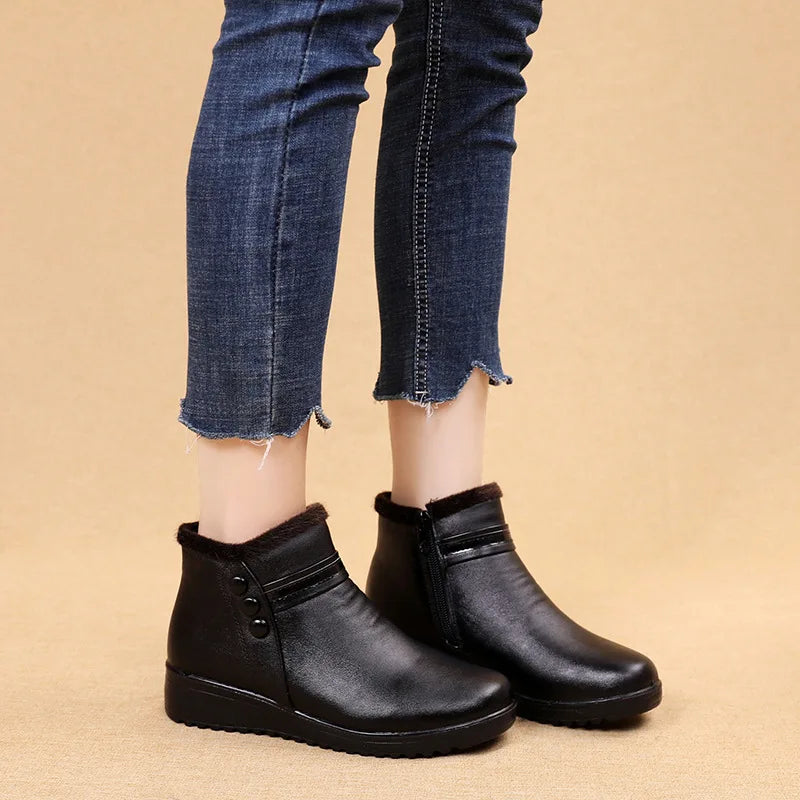 GKTINOO 2026 Fashion Winter Boots Women Leather Ankle Warm Boots Mom Autumn Plush Wedge Shoes Woman Shoes Big Size 35-41