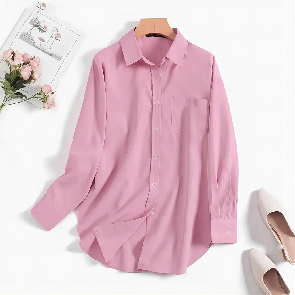 Elegant Collar Long Sleeve Shirt Fashion Women Spring and Autumn Solid Color Split OL Work Office Casual Shirt