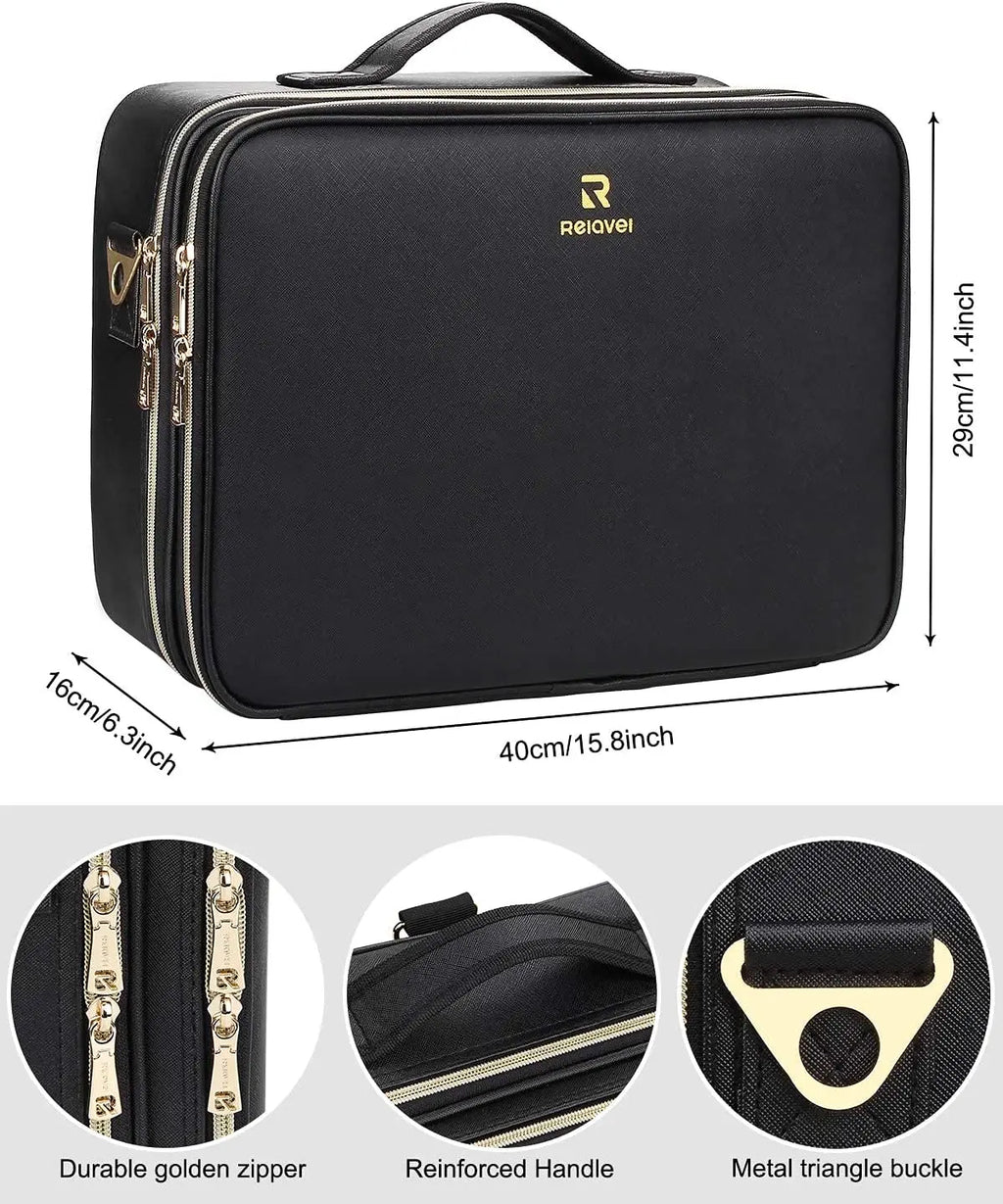 Relavel Professional Train Case 16.5 Inches Zipper Bag Travel Accessories Waterproof Cosmetic Bag Storage Box
