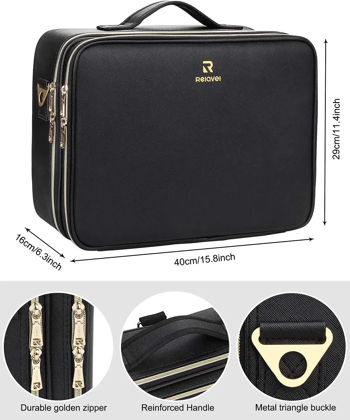 Relavel Professional Train Case 16.5 Inches Zipper Bag Travel Accessories Waterproof Cosmetic Bag Storage Box