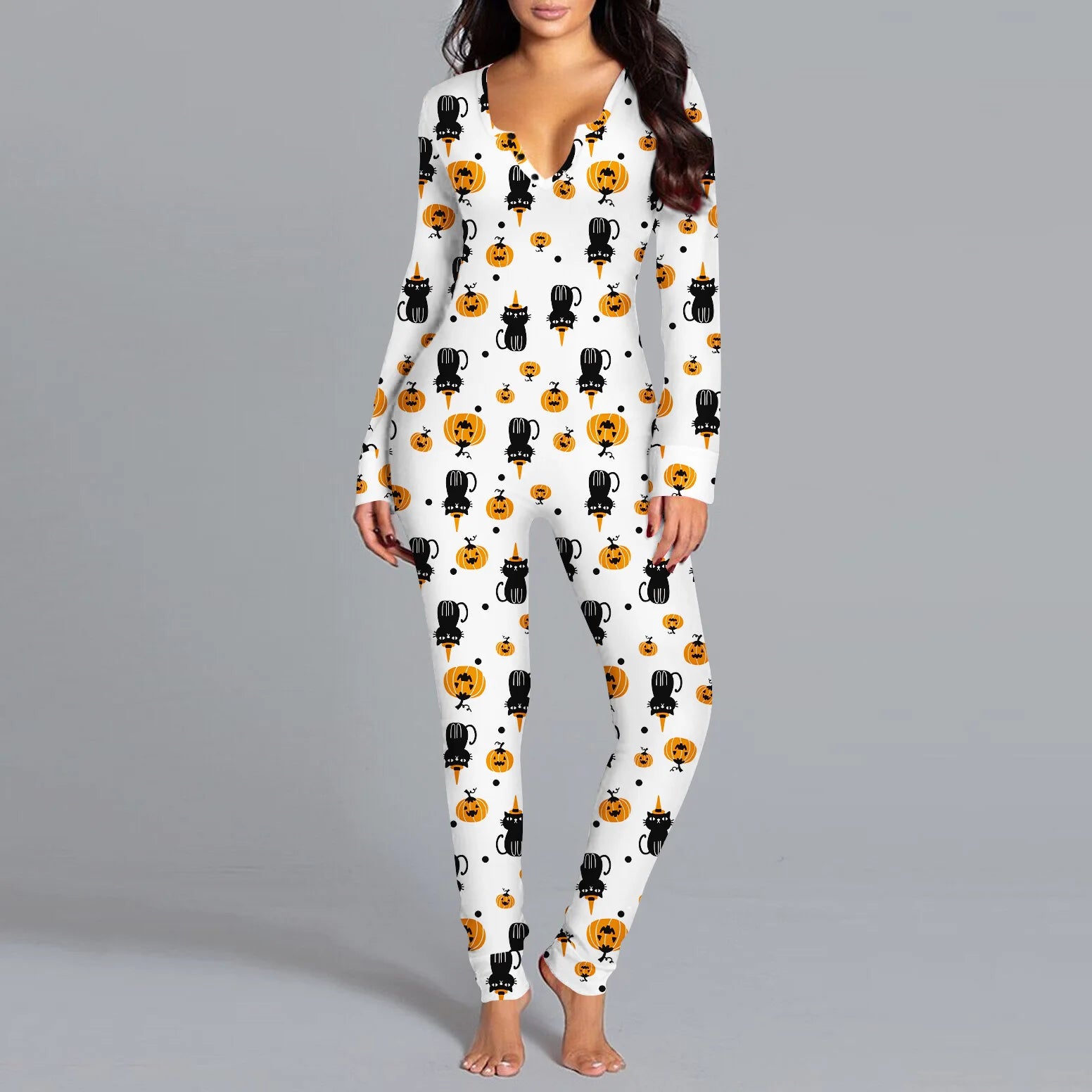 BH1044  2023 Fall and Winter Women Halloween Costume Pajamas Ghost Digital Print Jumpsuit