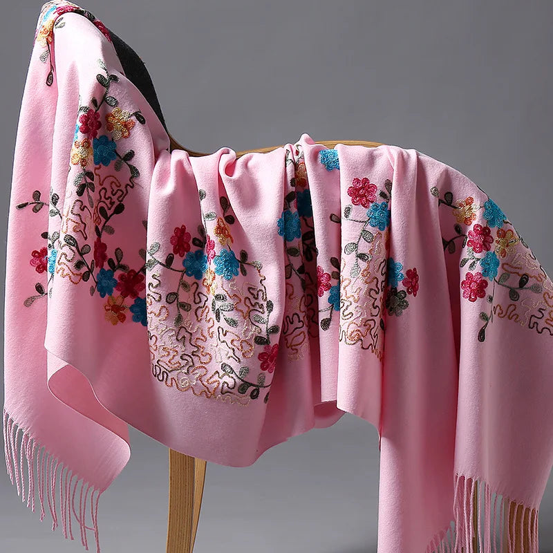 Wholesale Women's Large Reversible Cashmere Pashmina Scarf Soft Shawl Wraps with Embroidery Winter Travel Accessories