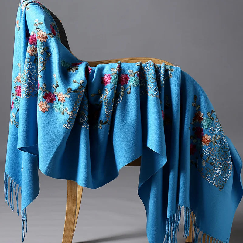 Wholesale Women's Large Reversible Cashmere Pashmina Scarf Soft Shawl Wraps with Embroidery Winter Travel Accessories