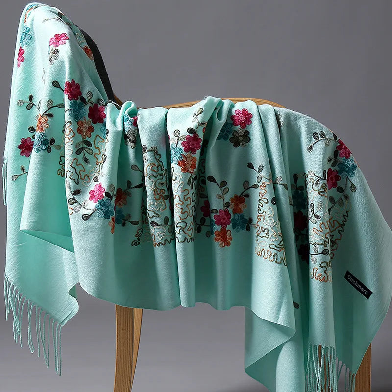 Wholesale Women's Large Reversible Cashmere Pashmina Scarf Soft Shawl Wraps with Embroidery Winter Travel Accessories