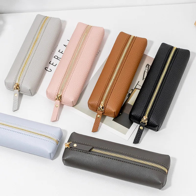 High-quality Retro PU Leather Storage Case Bag Zipper Pouch for Travel Accessories Makeup Brushes Storage Pencil Organizer