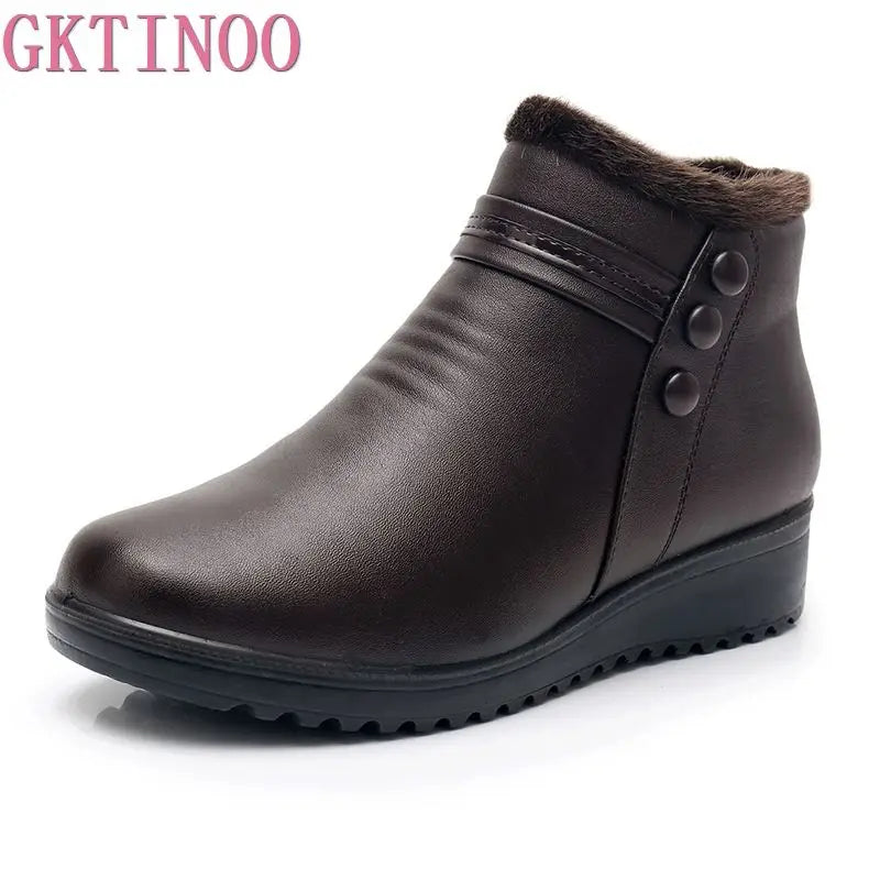 GKTINOO 2026 Fashion Winter Boots Women Leather Ankle Warm Boots Mom Autumn Plush Wedge Shoes Woman Shoes Big Size 35-41