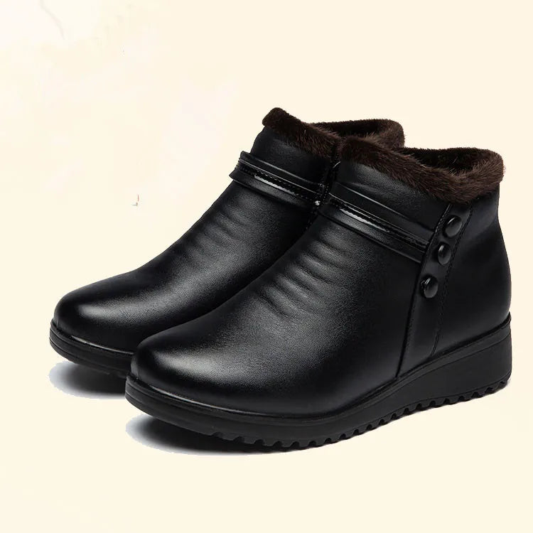 GKTINOO 2026 Fashion Winter Boots Women Leather Ankle Warm Boots Mom Autumn Plush Wedge Shoes Woman Shoes Big Size 35-41