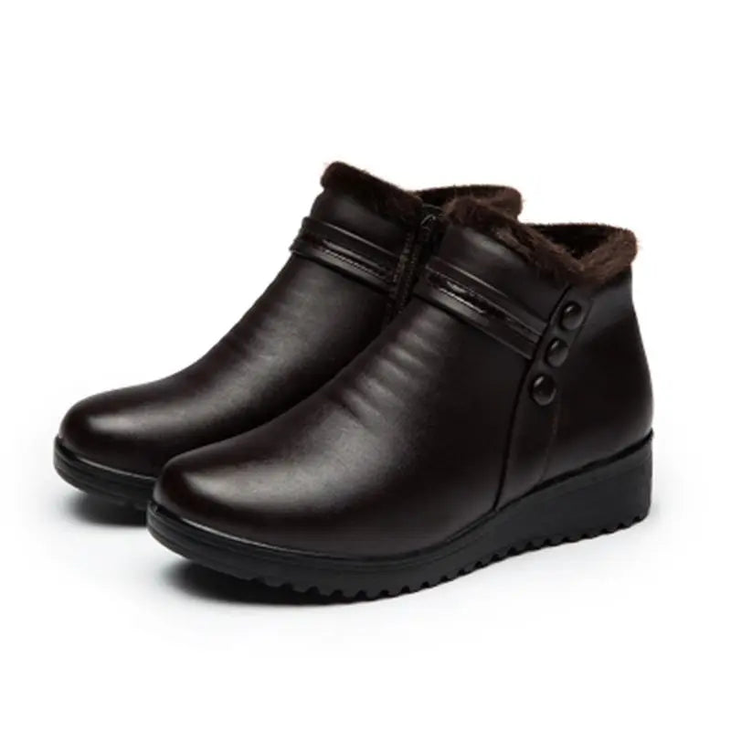 GKTINOO 2026 Fashion Winter Boots Women Leather Ankle Warm Boots Mom Autumn Plush Wedge Shoes Woman Shoes Big Size 35-41