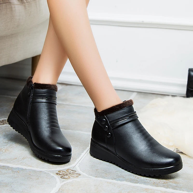 GKTINOO 2026 Fashion Winter Boots Women Leather Ankle Warm Boots Mom Autumn Plush Wedge Shoes Woman Shoes Big Size 35-41