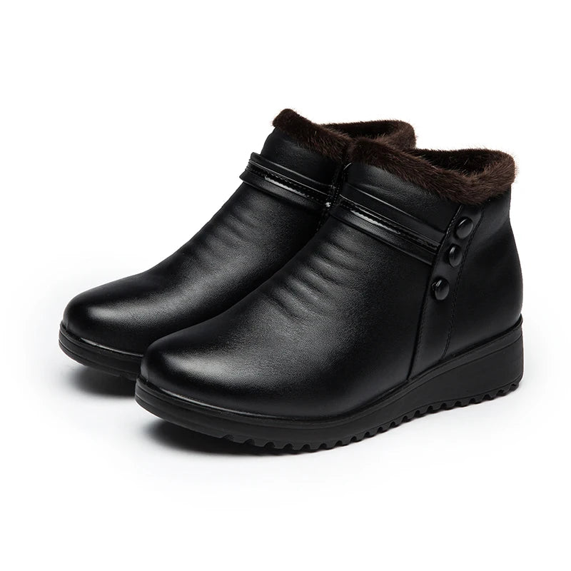 GKTINOO 2026 Fashion Winter Boots Women Leather Ankle Warm Boots Mom Autumn Plush Wedge Shoes Woman Shoes Big Size 35-41