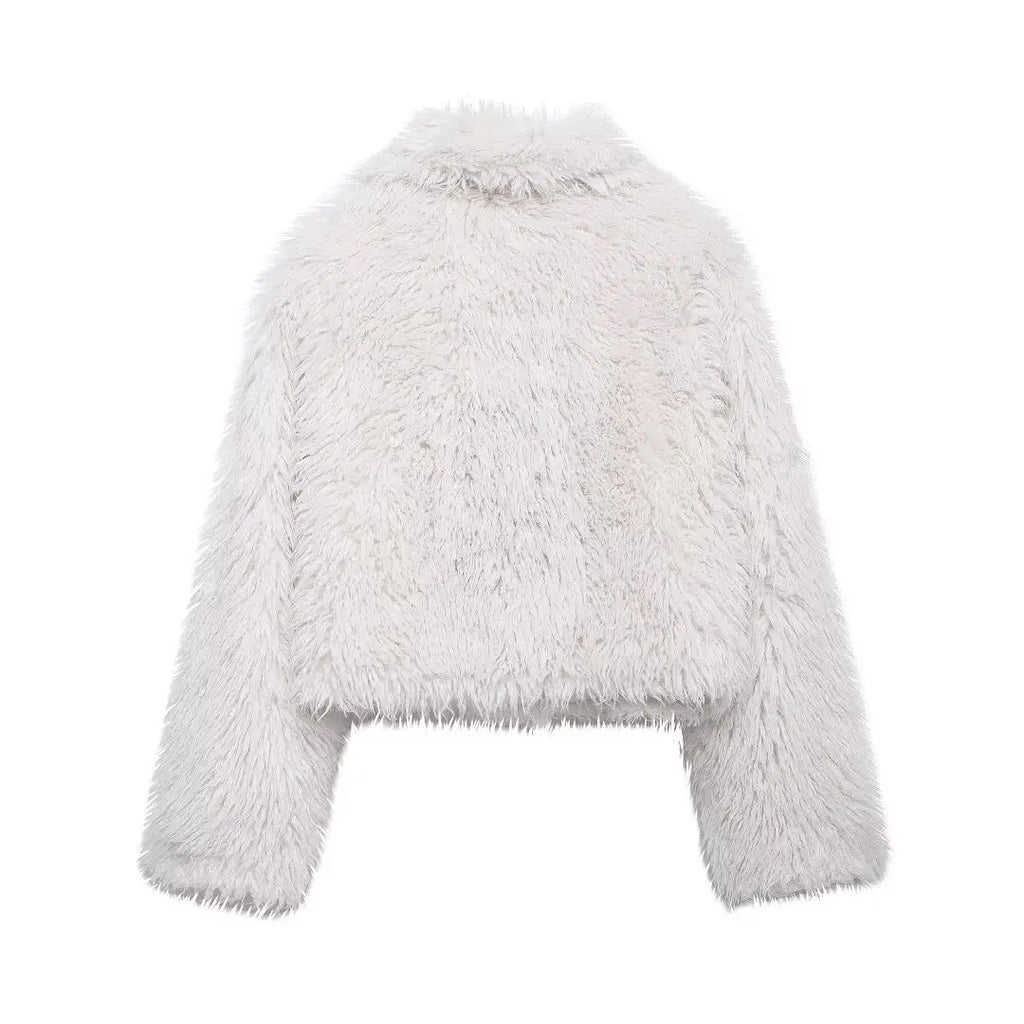 PB&ZA Women 2024 Autumn New Fashion Eco-friendly Fur Short Coat Vintage Long Sleeve Female Chic Overcoat