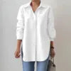 Elegant Collar Long Sleeve Shirt Fashion Women Spring and Autumn Solid Color Split OL Work Office Casual Shirt