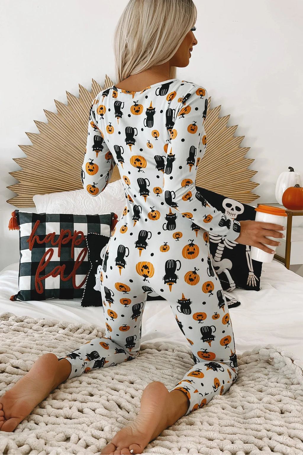 BH1044  2023 Fall and Winter Women Halloween Costume Pajamas Ghost Digital Print Jumpsuit