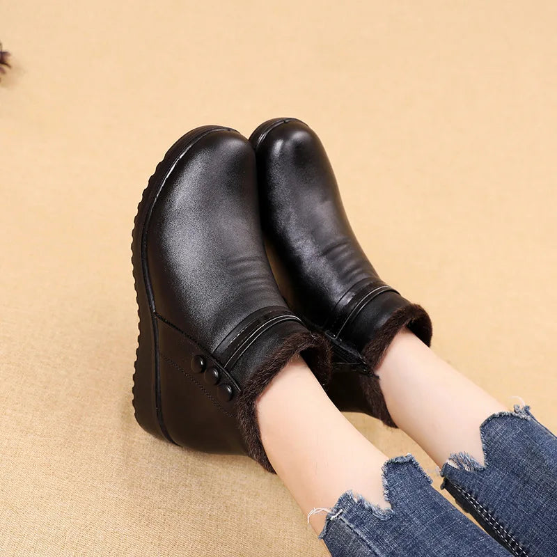 GKTINOO 2026 Fashion Winter Boots Women Leather Ankle Warm Boots Mom Autumn Plush Wedge Shoes Woman Shoes Big Size 35-41