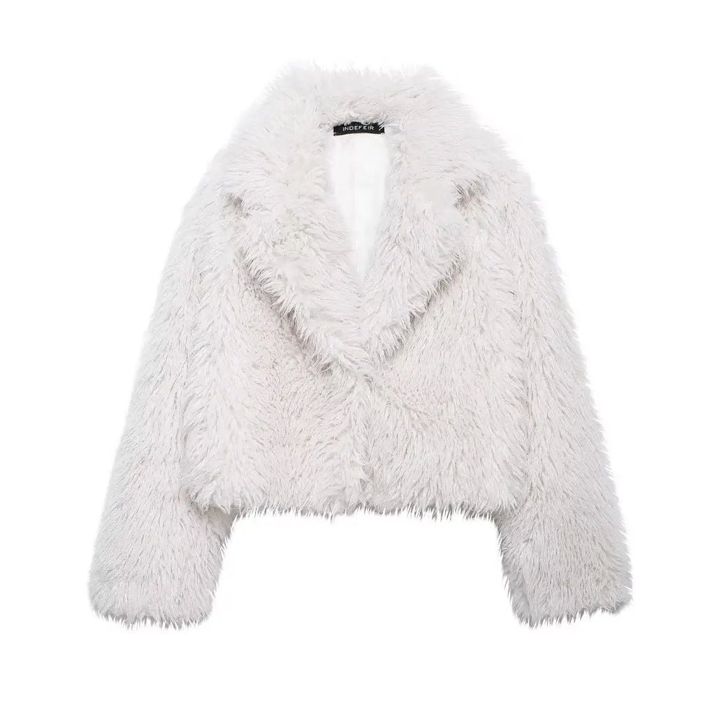 PB&ZA Women 2024 Autumn New Fashion Eco-friendly Fur Short Coat Vintage Long Sleeve Female Chic Overcoat