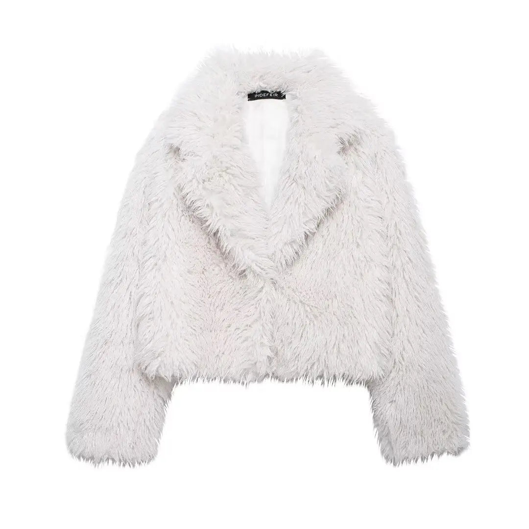 PB&ZA Women 2024 Autumn New Fashion Eco-friendly Fur Short Coat Vintage Long Sleeve Female Chic Overcoat