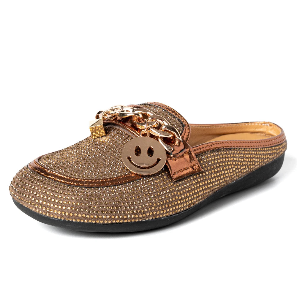 Fashion Crystal Bling Mules Slippers Women Shoes Female Mules Shoes Round Low Heels Elegant Shoes Woman Slipper Casual Shoes