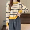 Wholesale Women Long Sleeve Striped Knitwear Sweater Round Collar Simple Short Style Knit Tops Outwear Casual Sweater
