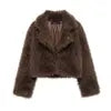 PB&ZA Women 2024 Autumn New Fashion Eco-friendly Fur Short Coat Vintage Long Sleeve Female Chic Overcoat