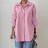 Elegant Collar Long Sleeve Shirt Fashion Women Spring and Autumn Solid Color Split OL Work Office Casual Shirt