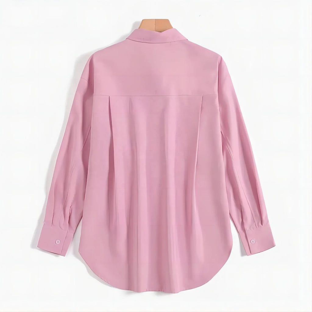 Elegant Collar Long Sleeve Shirt Fashion Women Spring and Autumn Solid Color Split OL Work Office Casual Shirt