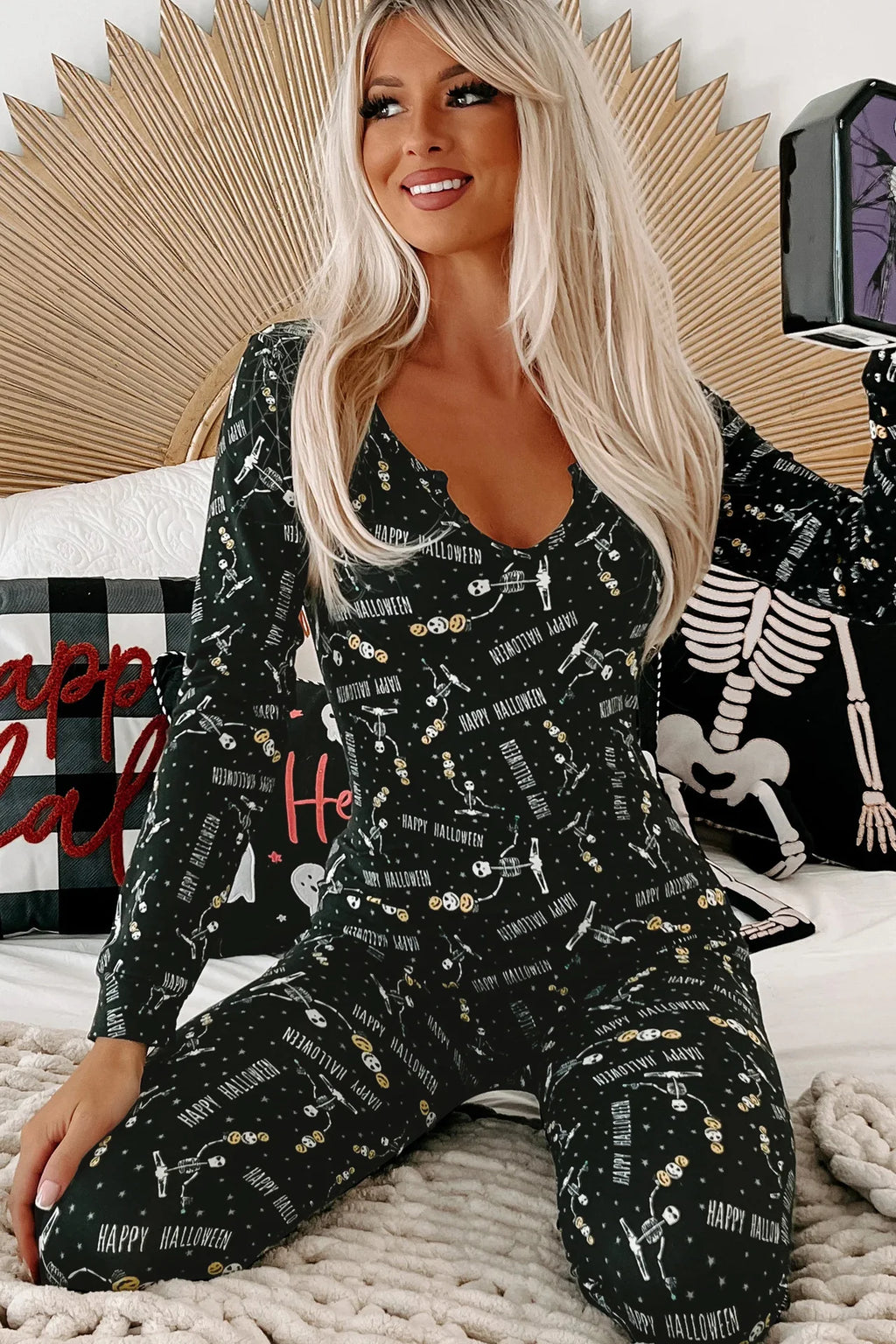 BH1044  2023 Fall and Winter Women Halloween Costume Pajamas Ghost Digital Print Jumpsuit