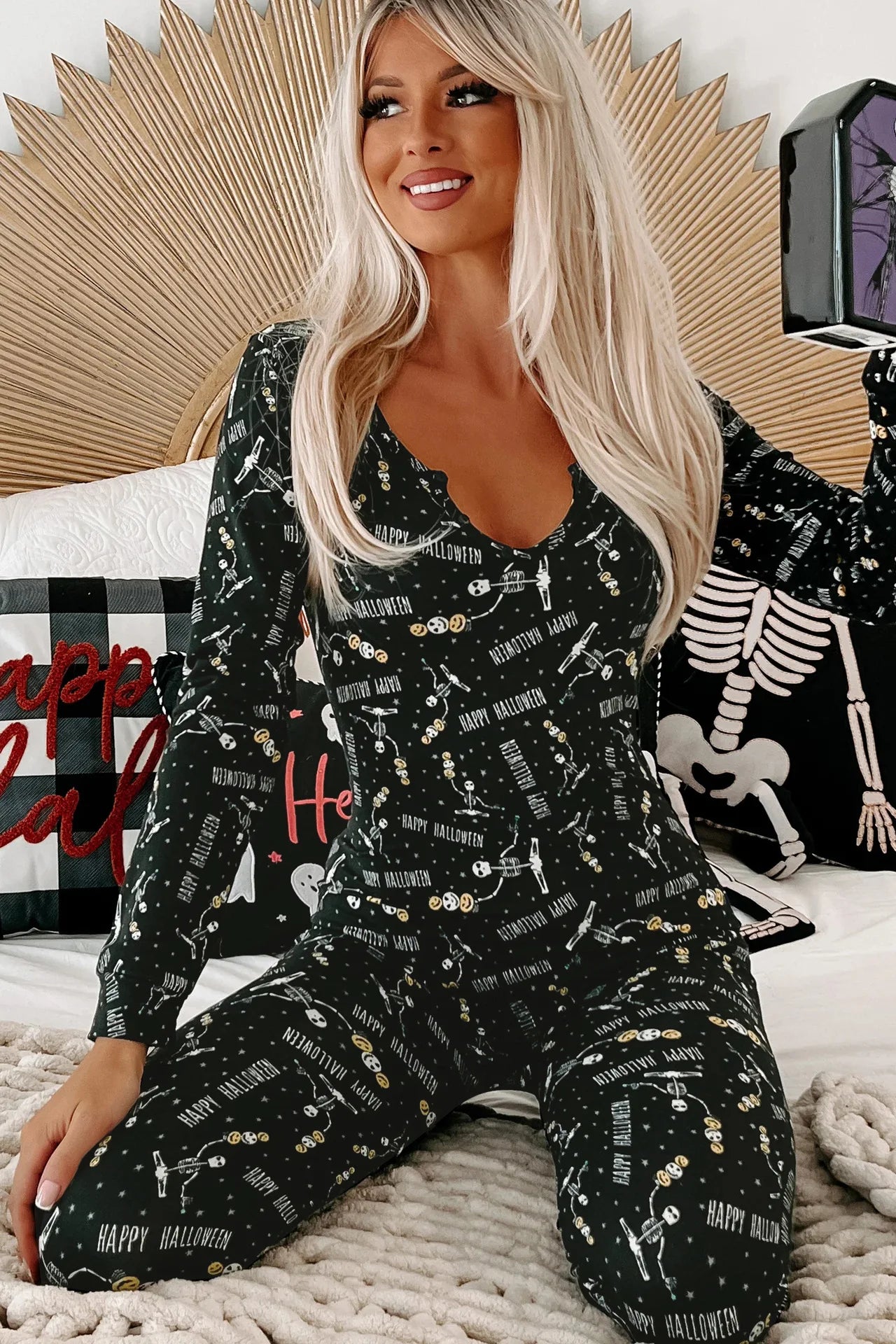 BH1044  2023 Fall and Winter Women Halloween Costume Pajamas Ghost Digital Print Jumpsuit