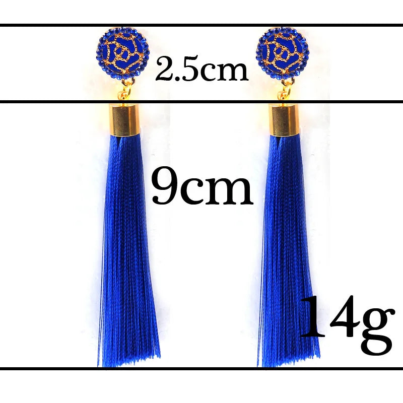 New Crystal Rose Flower Long Tassel Earrings Boho Black Red White Silk Fabric Thread Flower Drop Earrings Women Jewelry Oorbelle