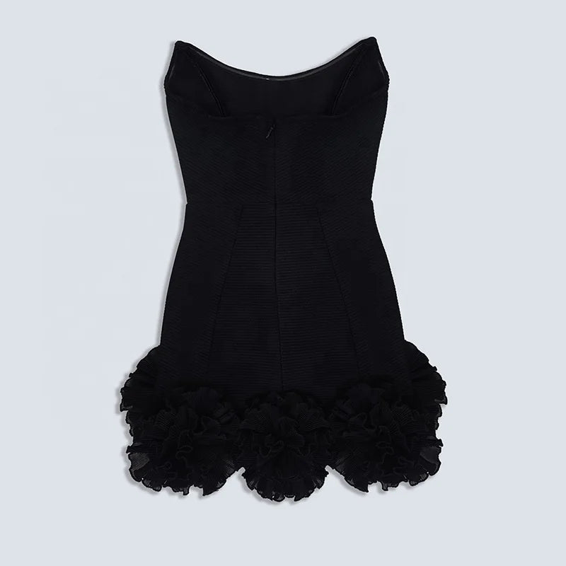 OUDINA New Style Elegant Fishbone Sleeveless Three-dimensional Flower Short Female Birthday Ladies Formal Summer Dress for Women